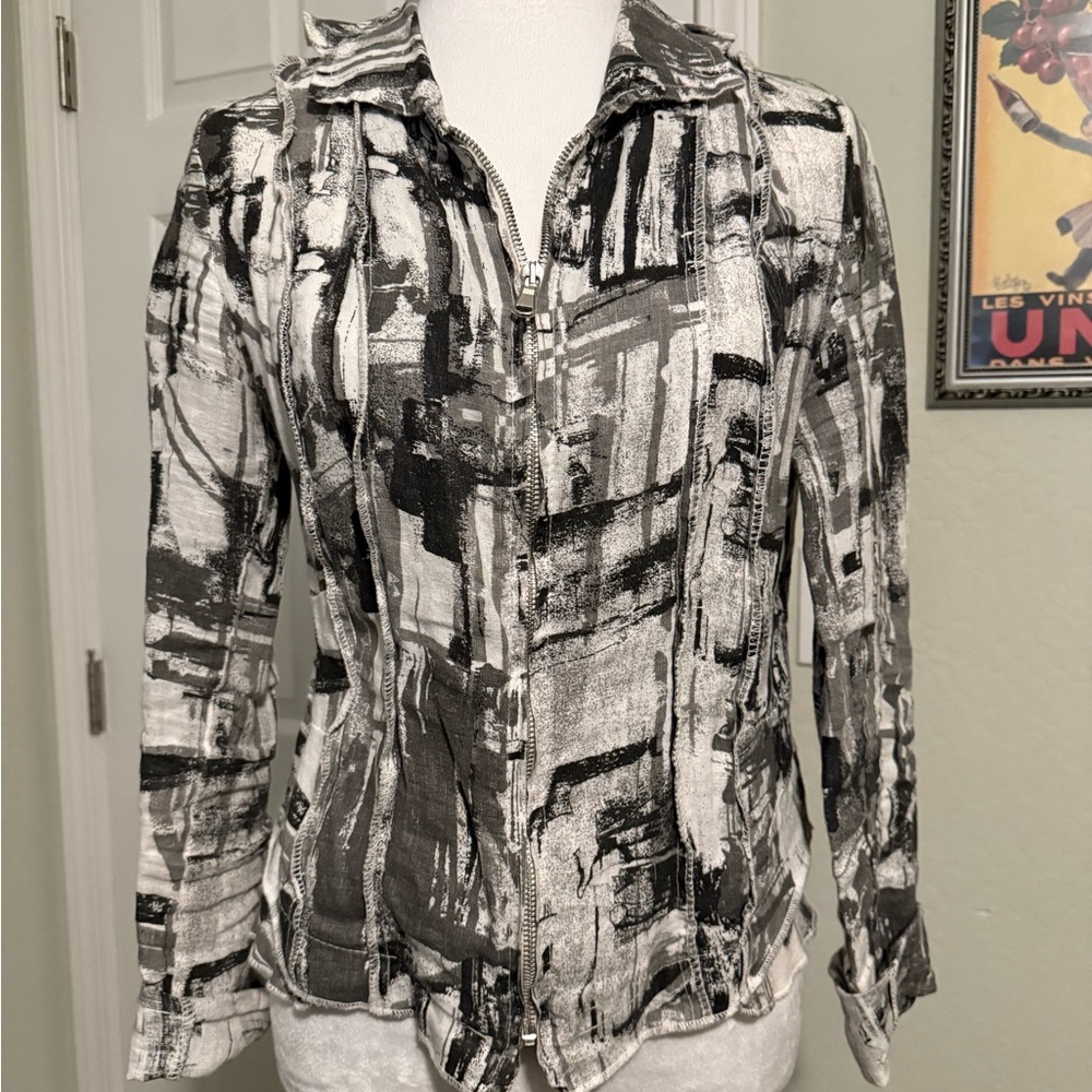 INIZIO Abstract Black and White Women's  Linen Jacket